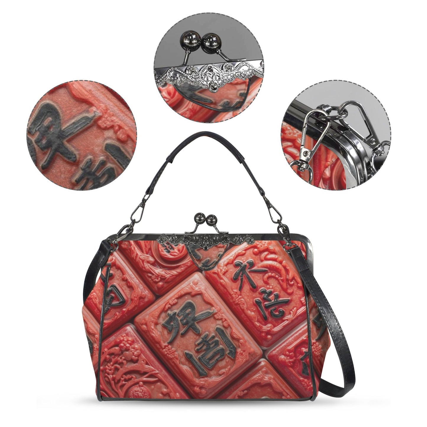 Vintage Mahjong Tiles Trendy Stylish Kisslock Crossbody Shoulder Bag - Splash of Color Co.