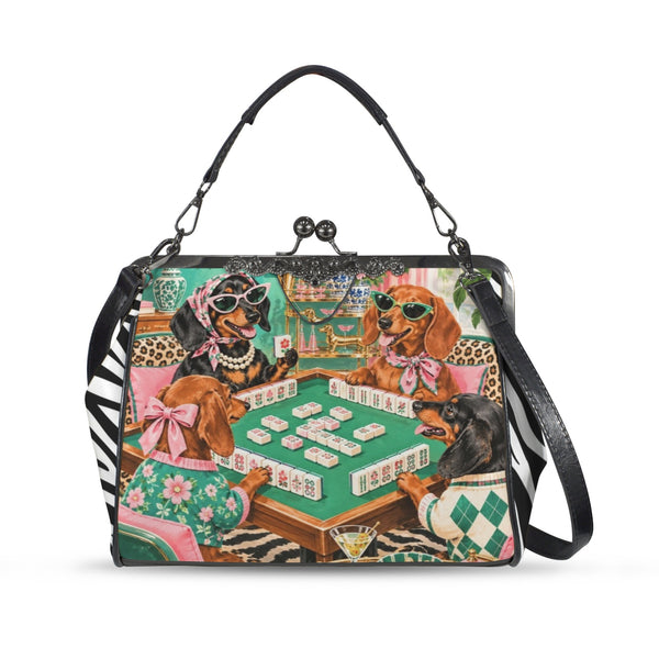 Doxie Foxy Moxies Playing Mahj Kisslock Purse