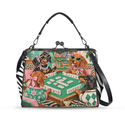 Doxie Foxy Moxies Playing Mahj Kisslock Purse