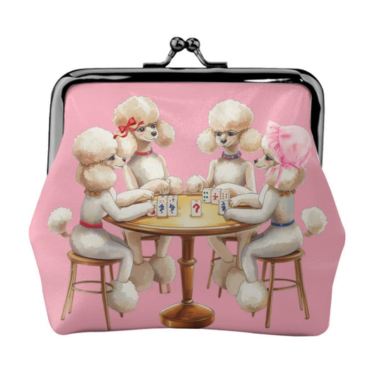 Mahjong Poodle Parlor Vintage Inspired Women's Leather Kiss Lock Coin Purse - Splash of Color Co.