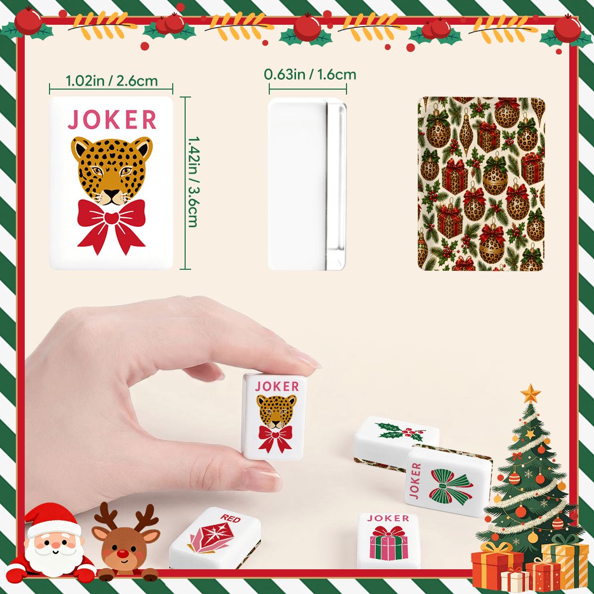 Leopard Luxe Holiday Christmas Mahjong Tiles And Carry Case - Splash Of Mahj And Color Co.