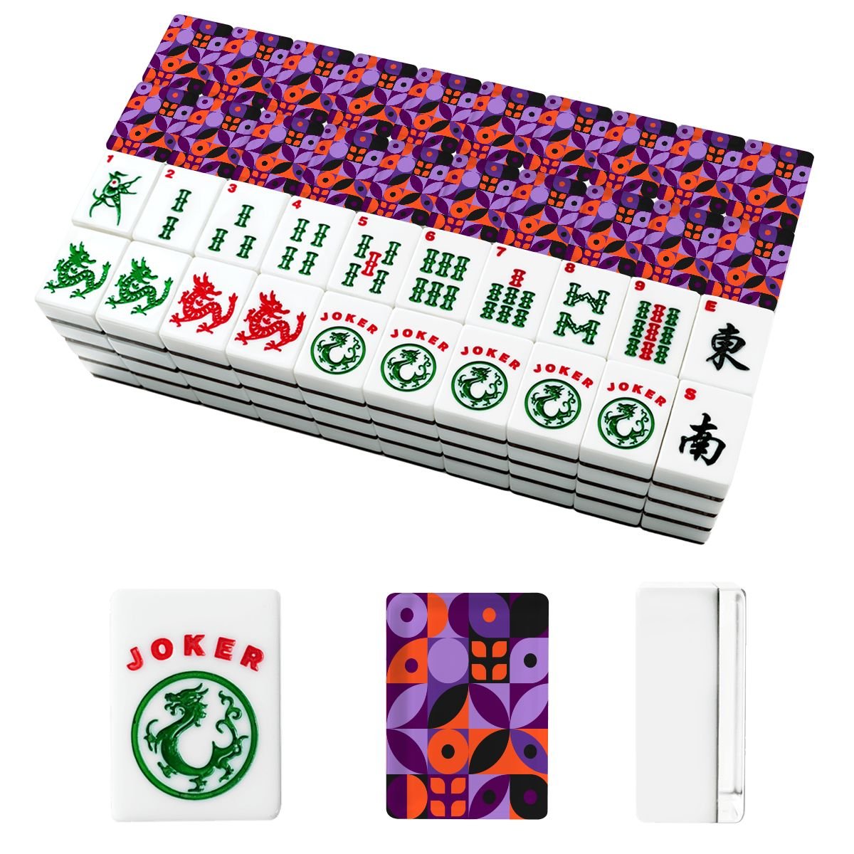 Mod Mash Up Purple, Orange Black Geometric American Mahjong Tiles And Carry Case - Splash Of Mahj And Color Co.