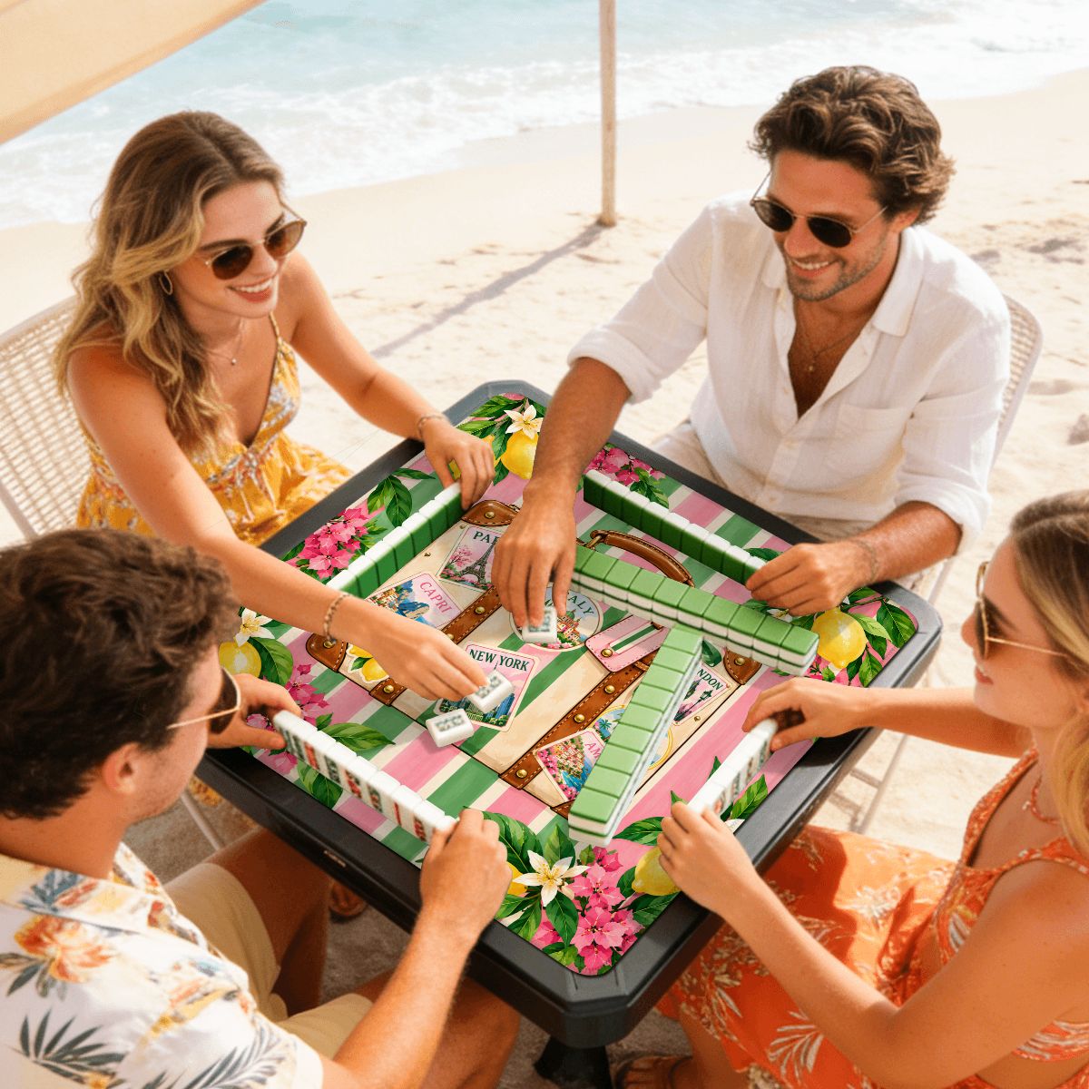 Mini Mahjong Travel Mat, Pink Green Preppy Design - Splash Of Mahj And Color Co.