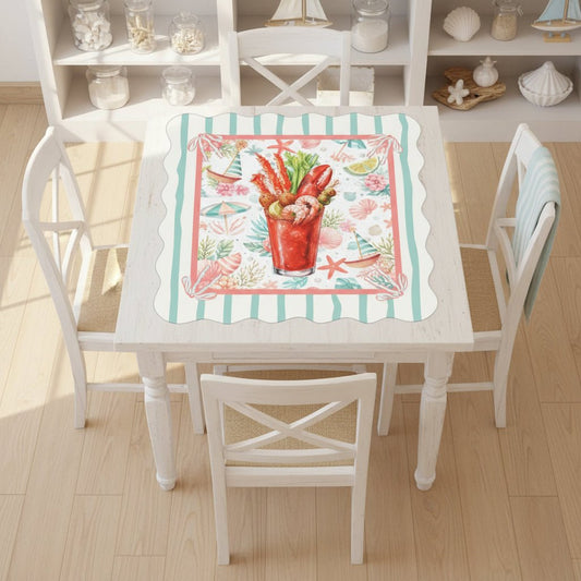 The Charleston Bloody Mary Coastal Scalloped Mahjong Mat - Splash of Color Co.