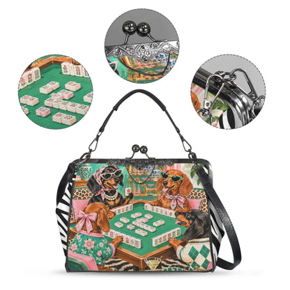 Doxie Foxy Moxies Playing Mahj Kisslock Purse