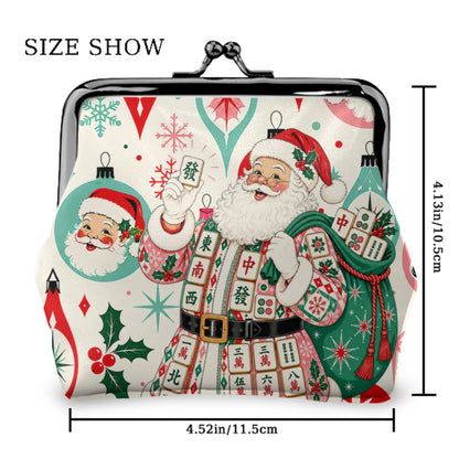 Nostalgic Jolly Mahjong Santa Women's Leather Kiss Lock Coin Purse