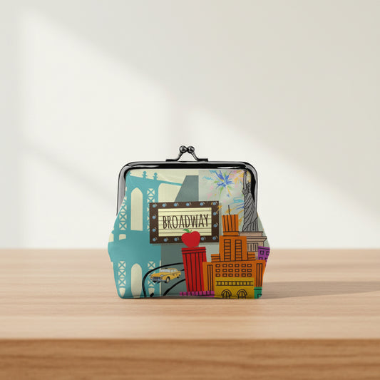 New York City Girl Vintage Leather Kiss Lock Coin Purse - Splash of Color Co.