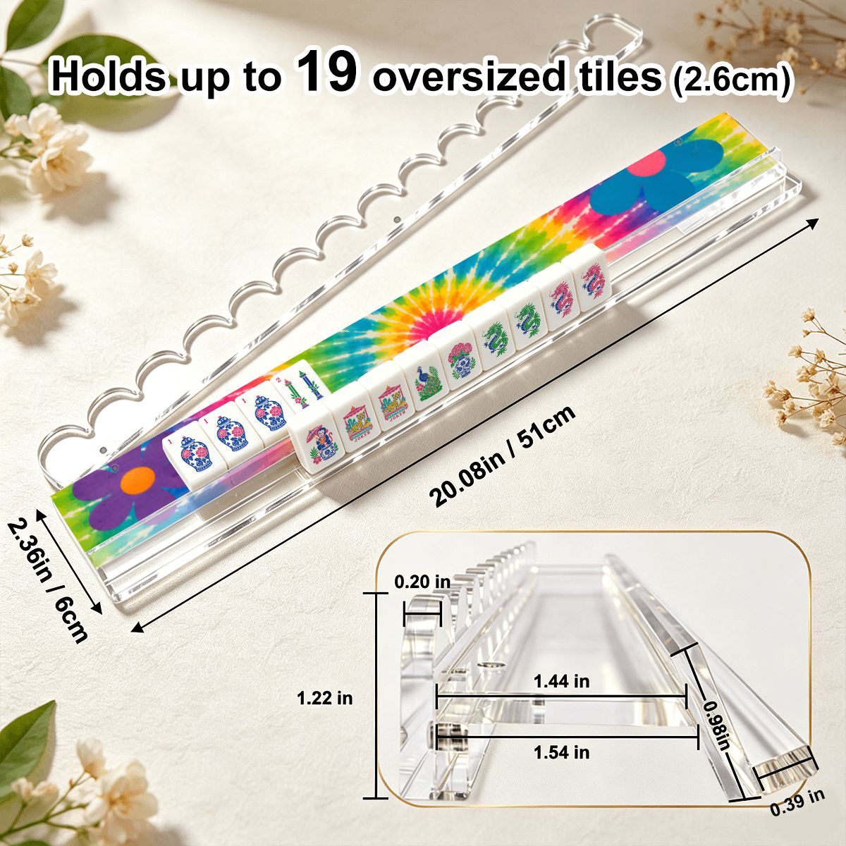 Tie Dye Extended Mahjong Rack Set of 4  Scalloped Magnetic Tile Pusher