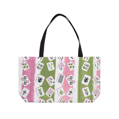 Mahjong Tiles And Accessories Preppy Pink Green Mahjong Pattern Tote Bag - Splash of Color Co.