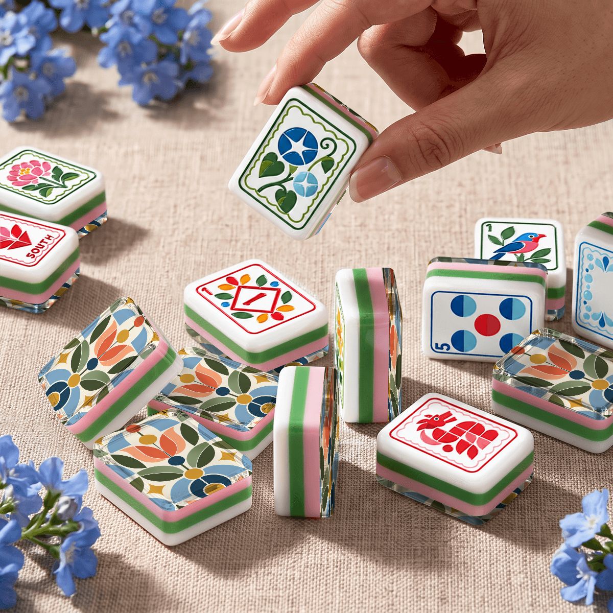Mod About You Scandinavian Folk Art American Mahjong Tiles 4Layer With Carry Case - Splash Of Mahj And Color Co.
