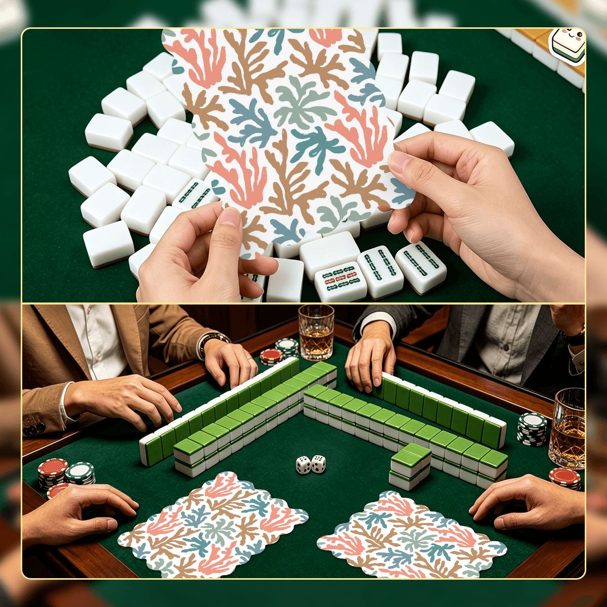 Coral Reef Scalloped Mahjong Shuffler Cards  Set of 4