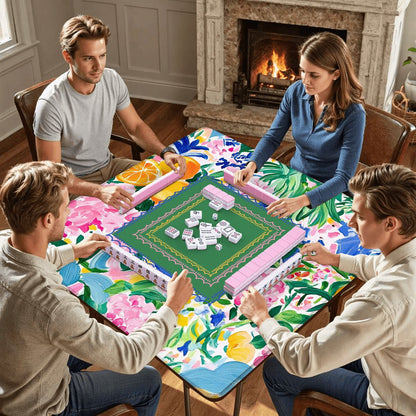 Sunny Citrus Chinoiserie Watercolor Blooms Mahjong Mat
