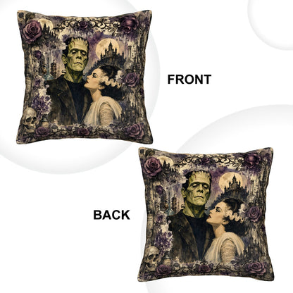 Frankenstein And Bride Gothic Fall Halloween Corduroy Throw Pillow Cover And Insert