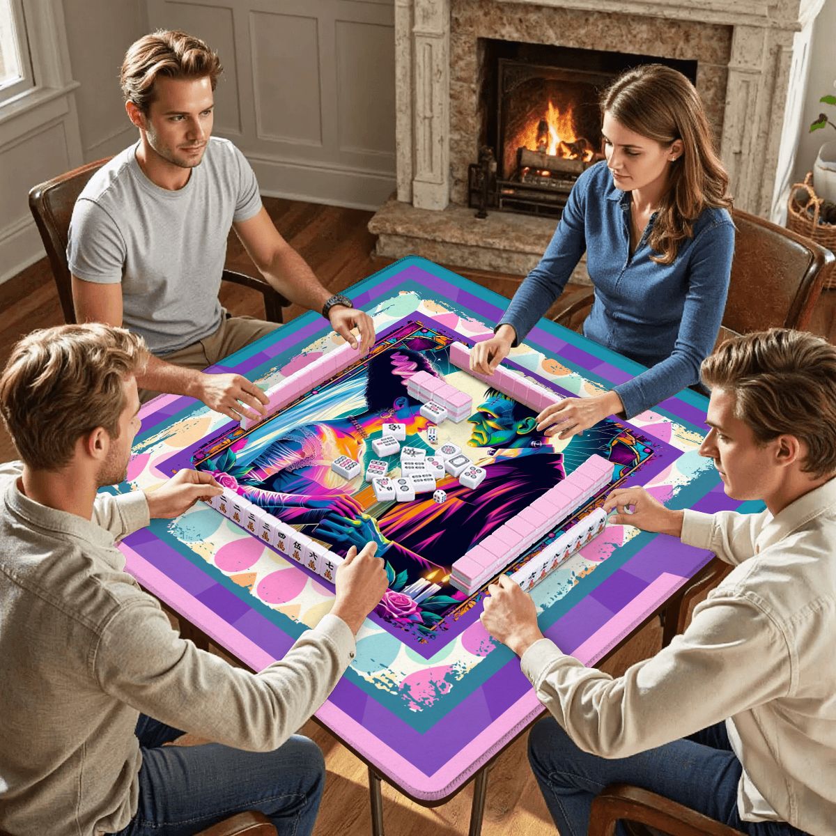 Sci - Fi Frankenstein And Bride Mahjong Mat - Splash of Color Co.