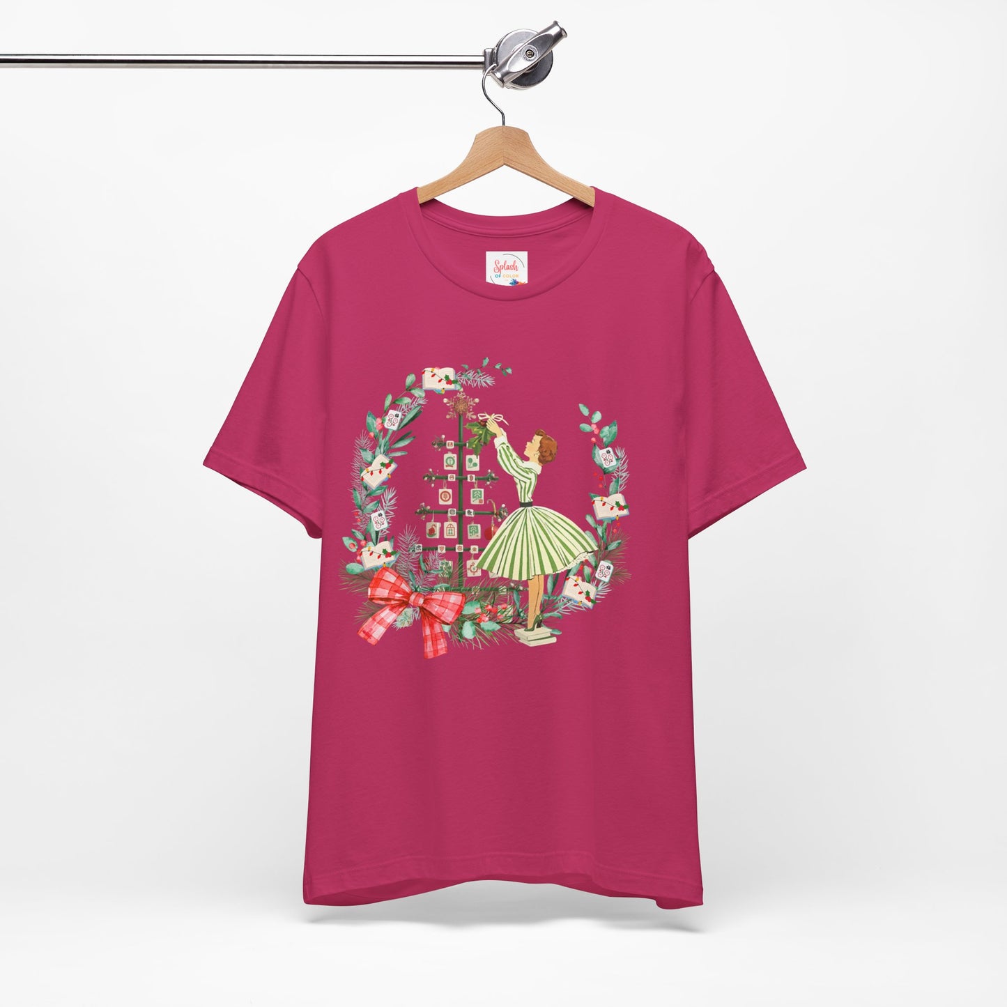 Mahjong Christmas Tee,Vintage Girl, Book Lover, Festive Mahj Gift - Splash of Color Co.