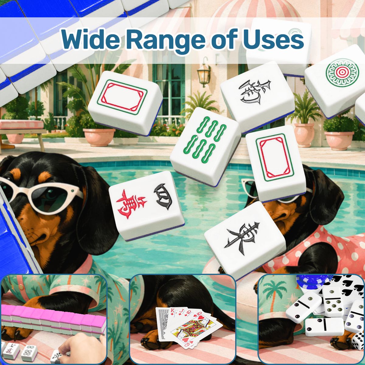 Dachshund Mahjong Mat — Poolside Doxies Modernist Design