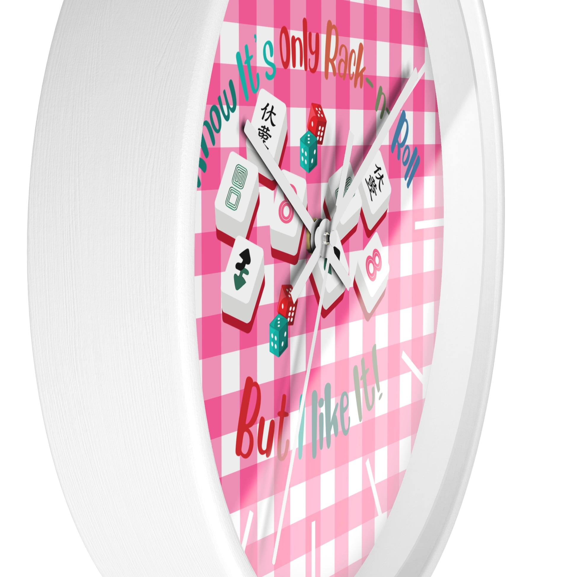Mahjong Dice Wall Clock — "I Know It’s Only Rack ‘n’ Roll But I Like It" Pink Plaid - Splash of Color Co.