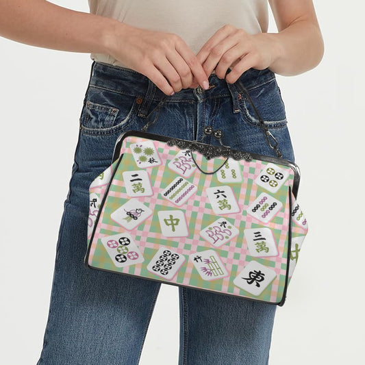 Modern Mahjong Preppy Watercolor Vintage Kisslock Handbag, Stylish Shoulder Bag - Splash of Color Co.