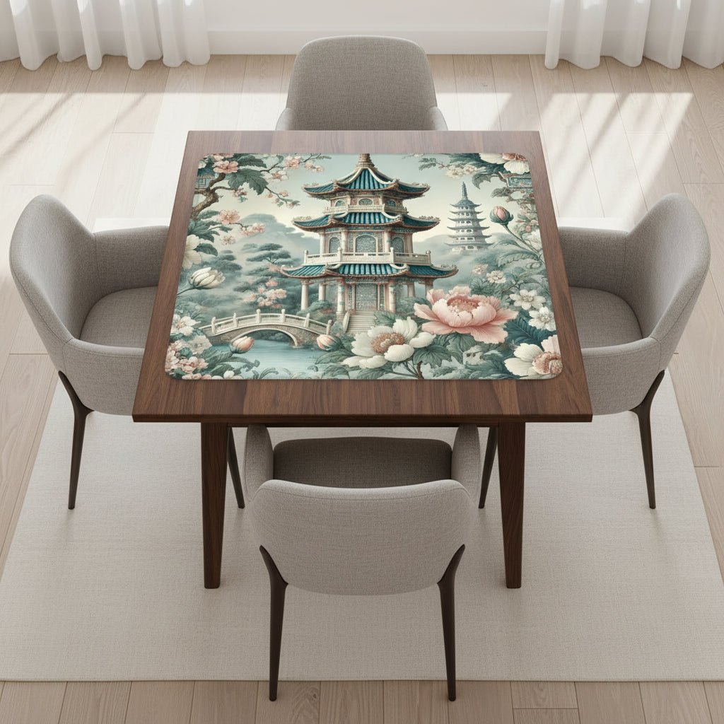 Asian Pagoda Gardens Chinoiserie Mahjong Mat - Splash of Color Co.