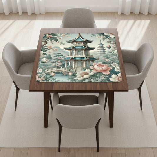 Asian Pagoda Gardens Chinoiserie Mahjong Mat - Splash of Color Co.