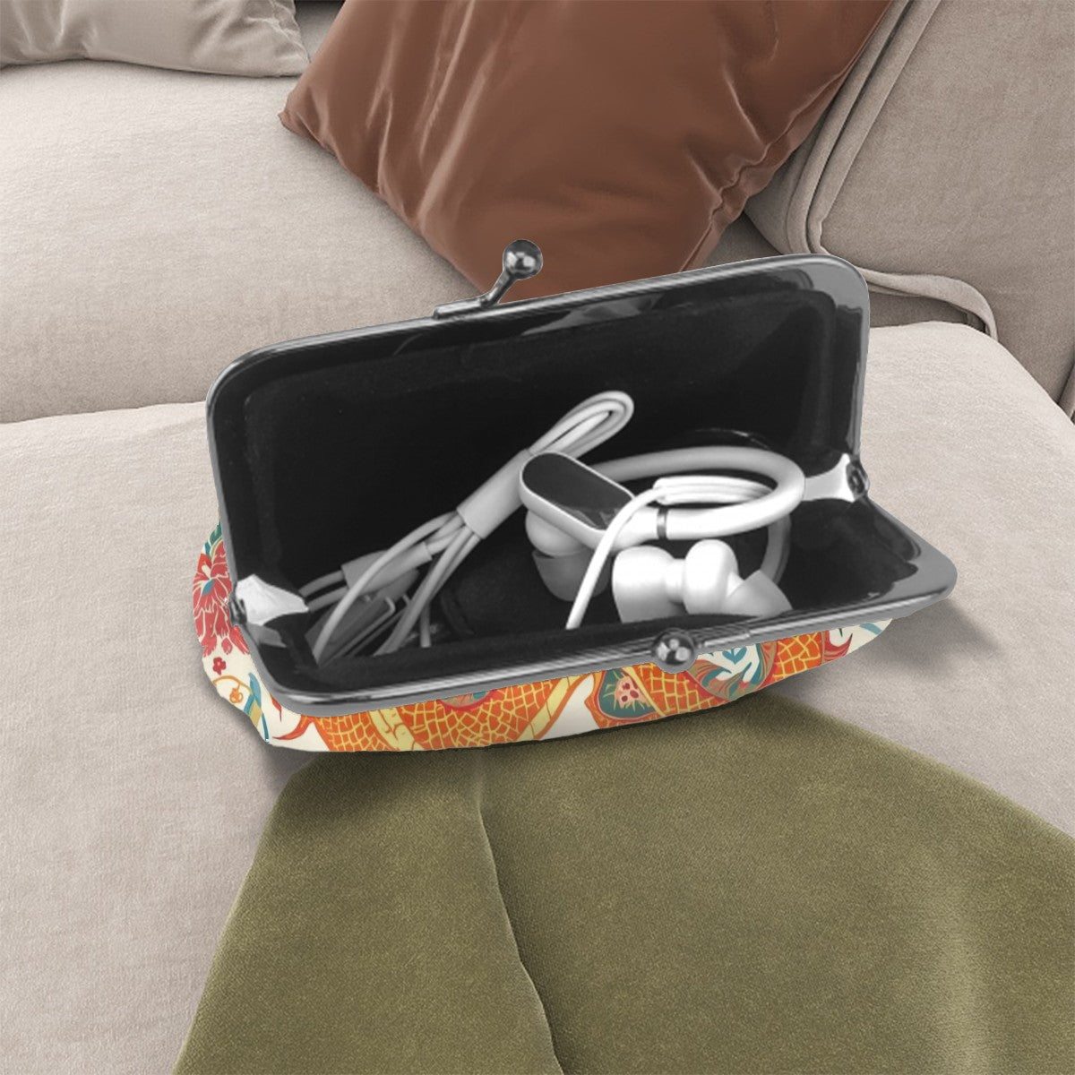 Majestic Dragon Floral Women's Leather Kiss Lock Coin Purse - Splash of Color Co.