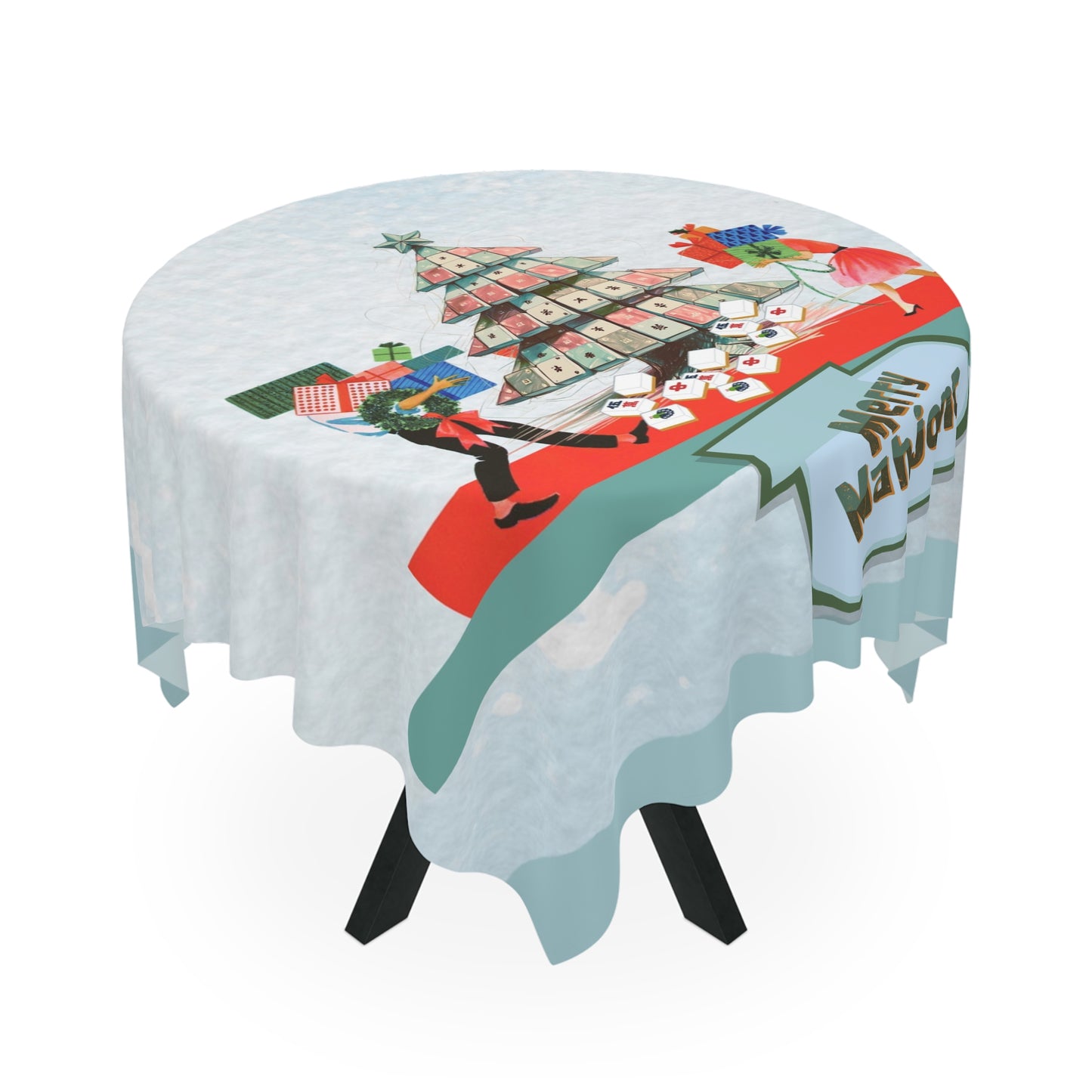 Christmas Mahjong Tablecloth - Merry Mahjong Decorative Cover for Holiday Gatherings, Game Nights, Christmas Decor