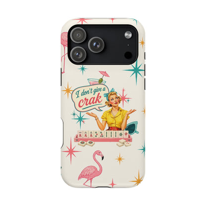 Funny Mahjong Tropical Flamingo Phone Case — “I Don’t Give a Crak” Magnetic Impact-Resistant Case