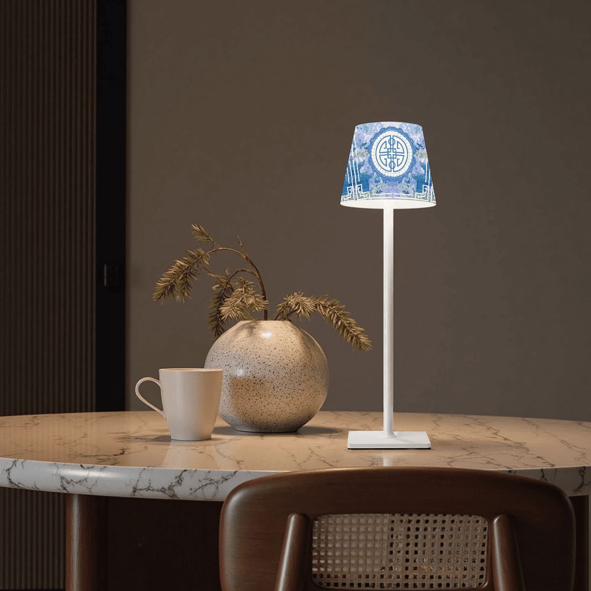 Mahjong Chinoiserie Blue Zen Garden LED Cordless Table Lamp - Splash of Color Co.