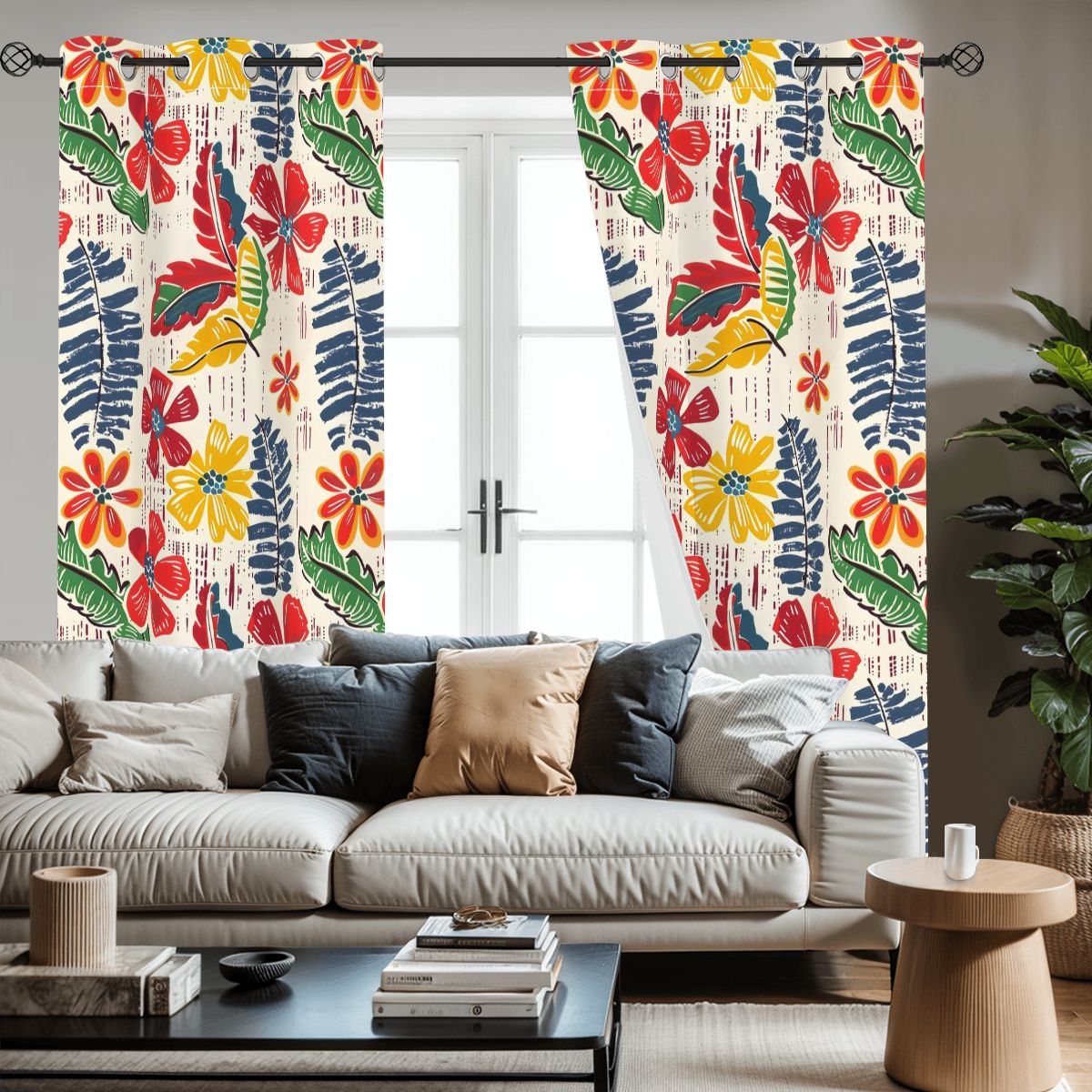 Floral Heritage Yellow - Blue - Green - Orange - Red Tropical Blackout Curtains - Splash of Color Co.