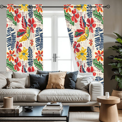 Floral Heritage Yellow - Blue - Green - Orange - Red Tropical Blackout Curtains - Splash of Color Co.