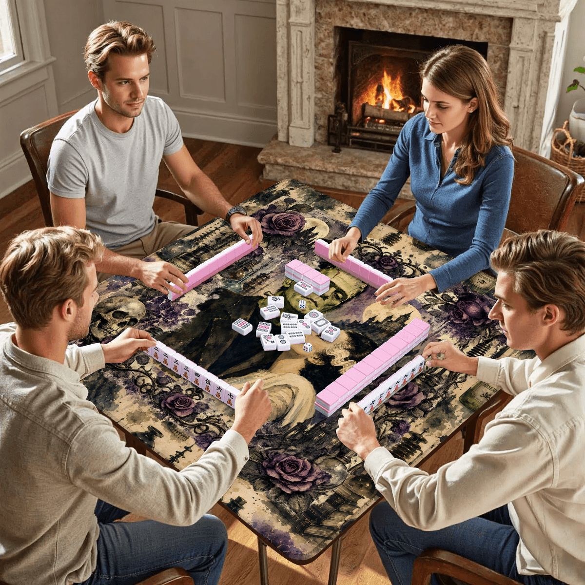 Gothic Frankenstein And Bride Mahjong Mat - Splash Of Mahj And Color Co.