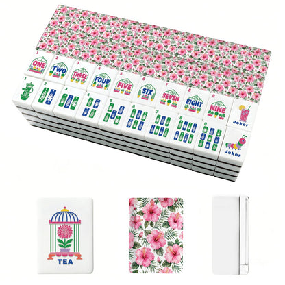 Passion Pink Hibiscus Floral Garden Mahjong Tiles And Carry Case
