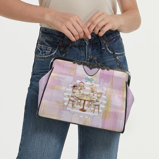 Preppy Poodle Parlor Mahjong Lover Kisslock Crossbody Shoulder Bag - Splash of Color Co.