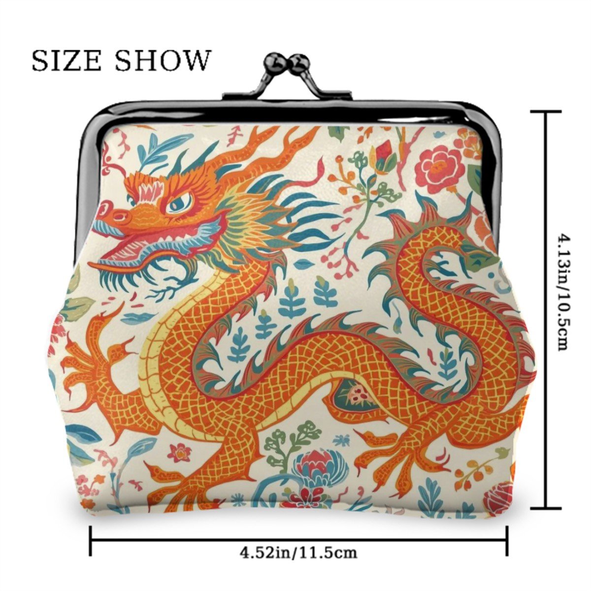 Majestic Dragon Floral Women's Leather Kiss Lock Coin Purse - Splash of Color Co.