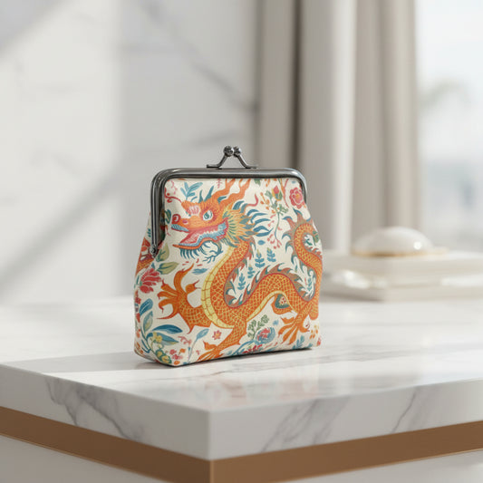 Majestic Dragon Floral Women's Leather Kiss Lock Coin Purse - Splash of Color Co.