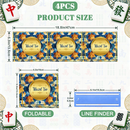 Mazel Tov Jewish Gold Gilded 4 Mahjong Card Holder with Line Finder - Splash of Color Co.