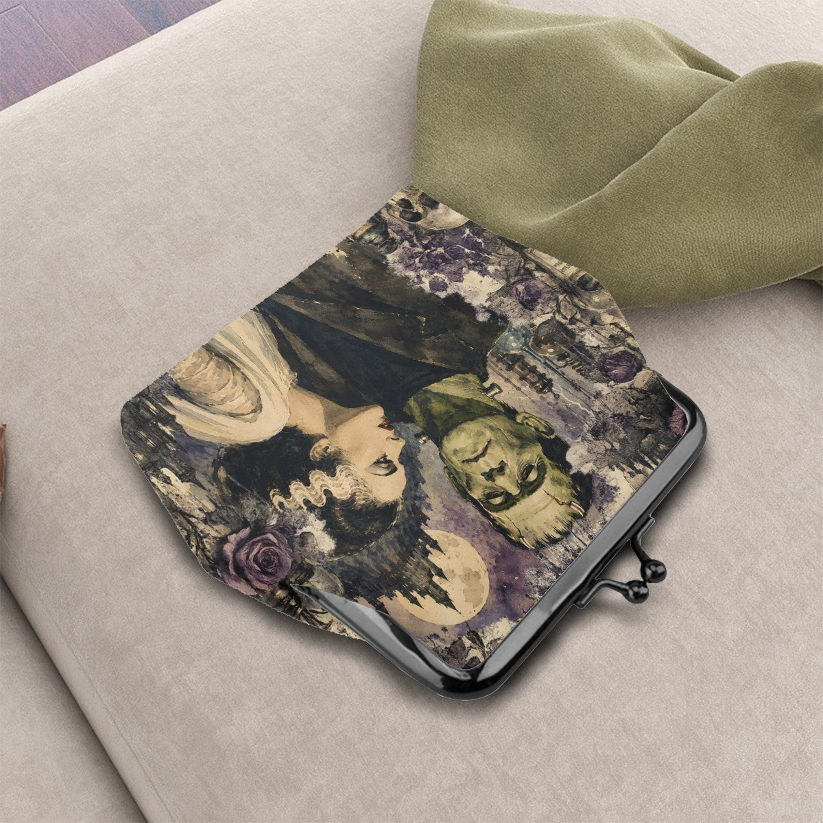 Frankenstein And Bride Women's Leather Kiss Lock Coin Purse
