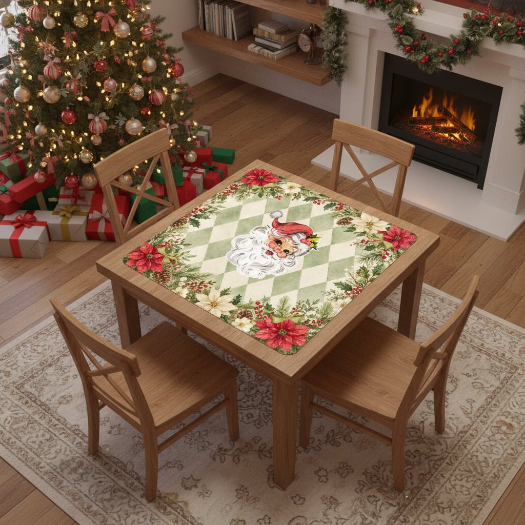 Vintage Santa Harlequin Romance Green Christmas Mahjong Mat - Splash Of Mahj And Color Co.
