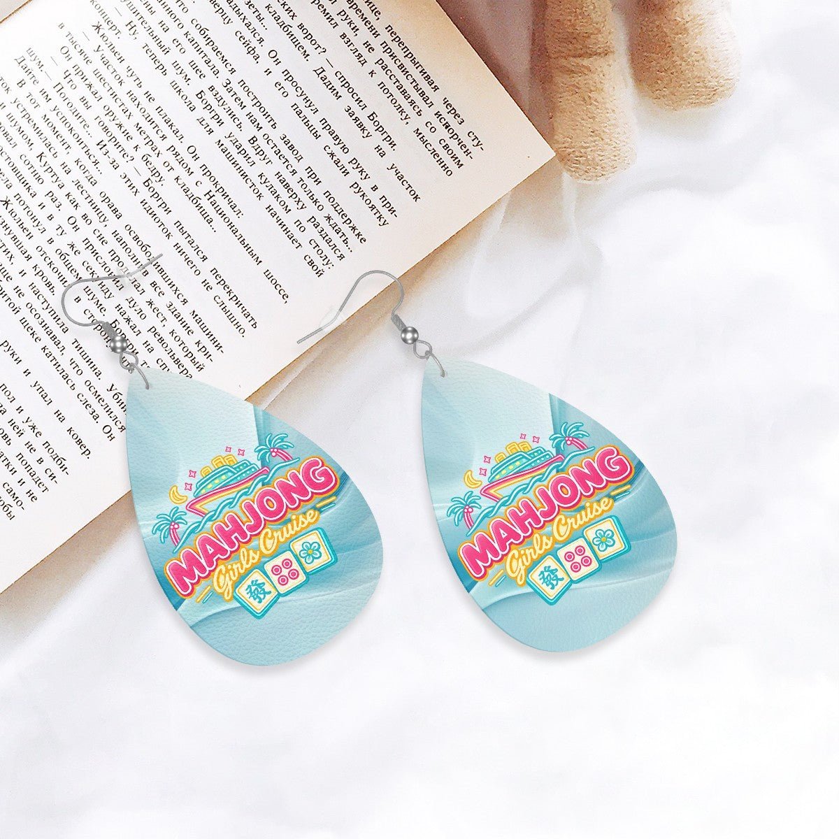 Mahjong Girls Cruise Tropical Wave Leather Teardrop Earrings - Splash of Color Co.