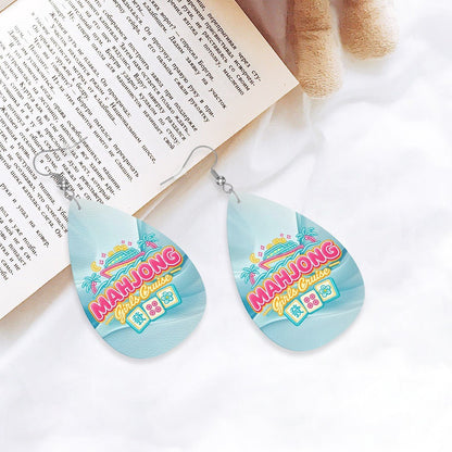 Mahjong Girls Cruise Tropical Wave Leather Teardrop Earrings - Splash of Color Co.