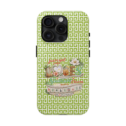 Mahjong Floral Pattern Just A Girl Who Loves Southern Charm and Mahjong Phone Case | Green Geometric Background - Splash of Color Co.