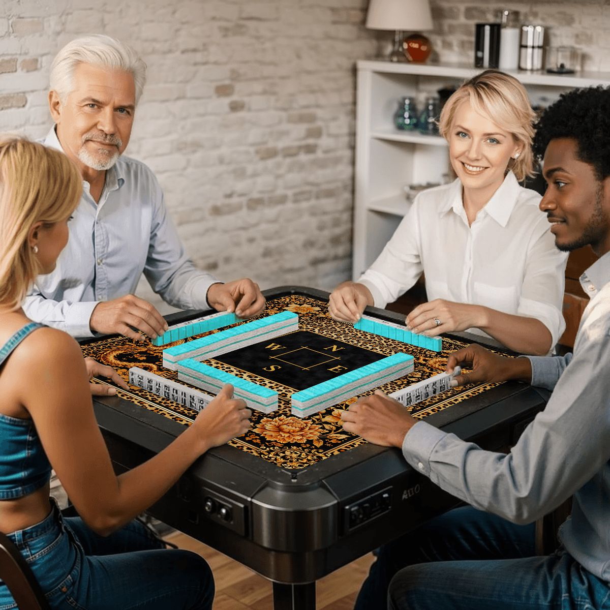 Leopard Print Mahjong Mat With Gilded Dragons Black And Gold - Splash of Color Co.
