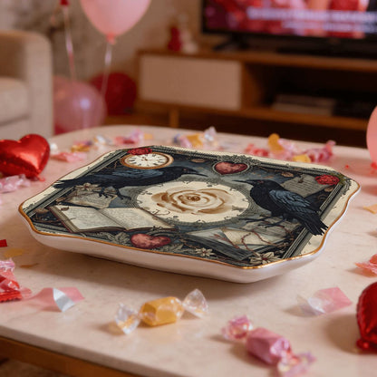 Edgar Allen Poe Raven Scalloped Ceramic Mahjong Dice Tray