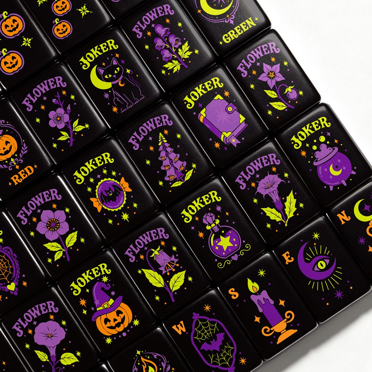The Mod Mash Pumpkin Hex Halloween Mahjong Tiles And Carry Case