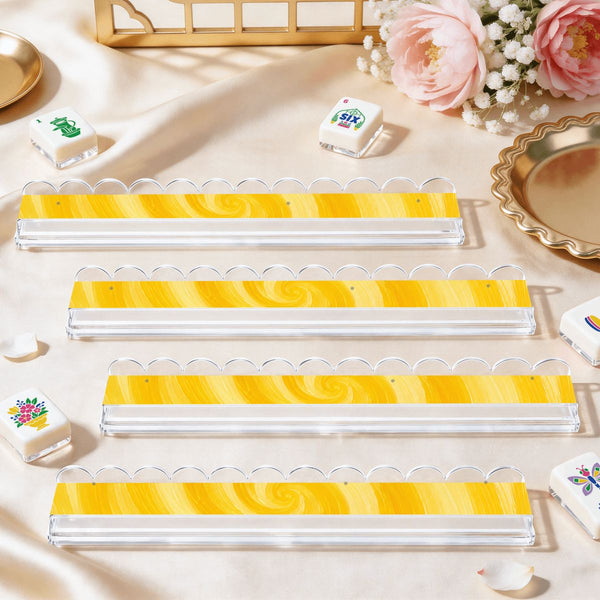 Sunshine Yellow Extended Mahjong Rack Set of 4 Scalloped Magnetic Tile Pusher 20' - Splash Of Mahj And Color Co.