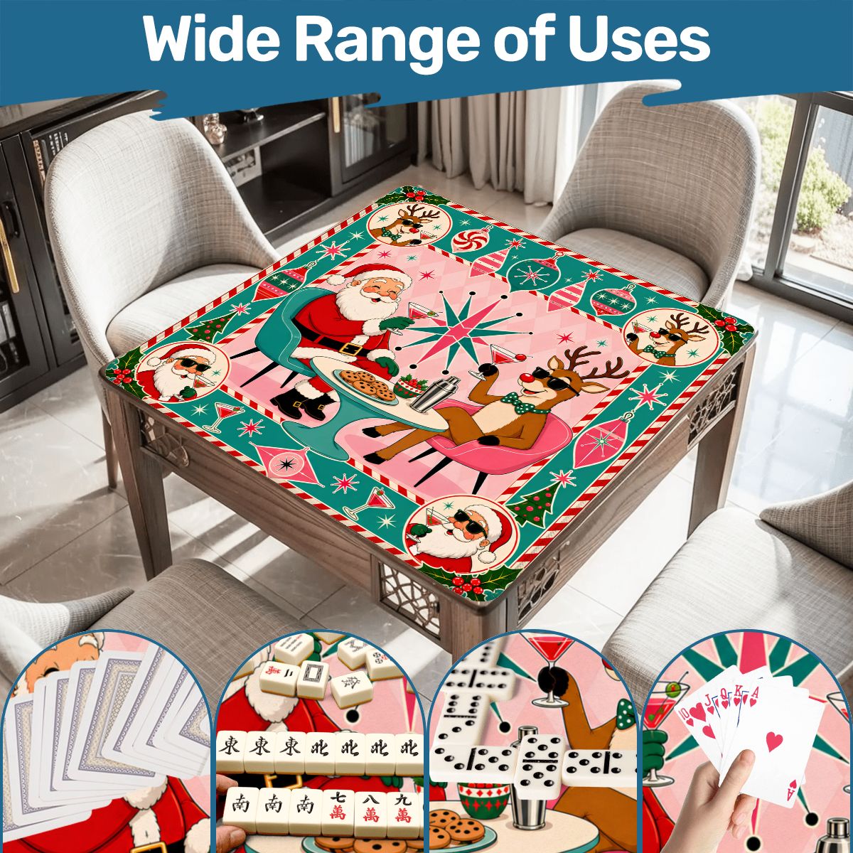 Santas Hard At Work Shop Christmas Mahjong Mat - Splash Of Mahj And Color Co.