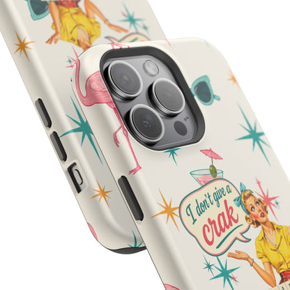 Funny Mahjong Tropical Flamingo Phone Case — “I Don’t Give a Crak” Magnetic Impact-Resistant Case