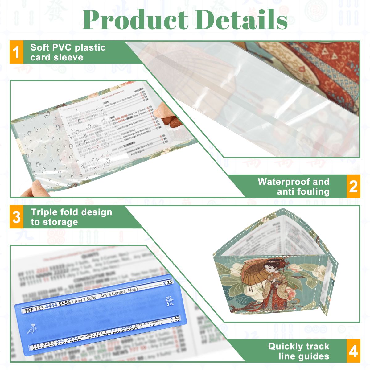 April Showers Asian Cherry Blossoms 4 Mahjong Card Holder with Line Finder - Splash of Color Co.