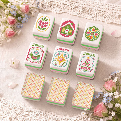 Engraved Christmas Mahjong Tiles Scandi Folk Art With Carry Case