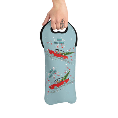 Mahjong  Christmas Festive Wine Tote Bag with Retro Car Design, Holiday Gift, Wine Lover's Accessory